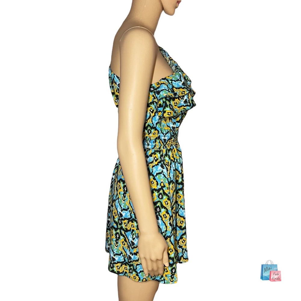 Body Central Women’s One Shoulder Multicolor Aztec Print Ruffle Sundress Size S - Picture 3 of 6